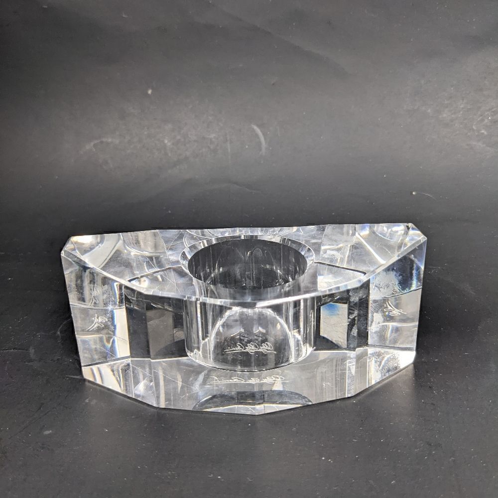 Oleg Cassini Crytal votive holder, modern geometric heavy crystal candle holder